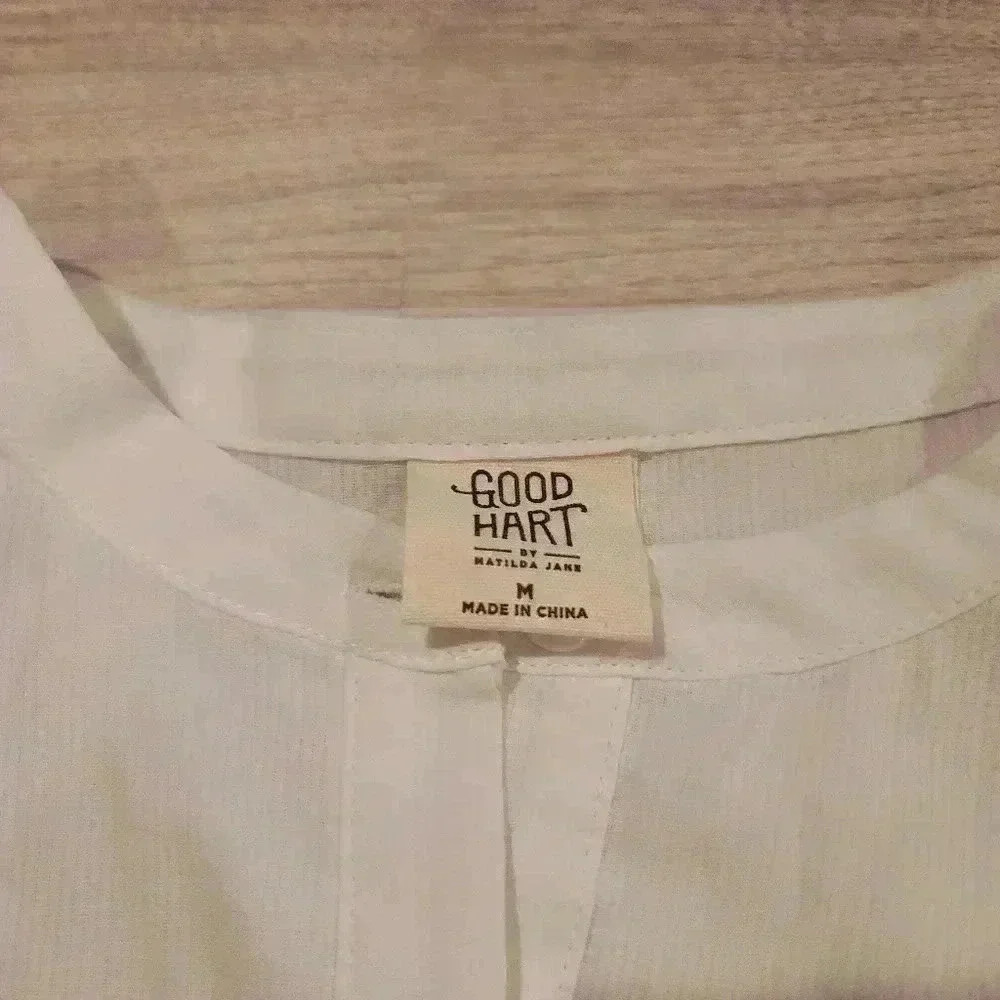 New GOOD HART ByMatilda Jane WhiteCotton Boho Lace  Peasant Button Down Shirt M - Picture 7 of 8